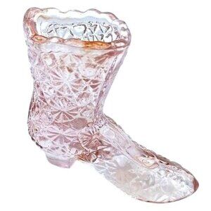 Fenton Glass Daisy & Button Light Rose Pink High Top Victorian Boot Shoe Vintage
